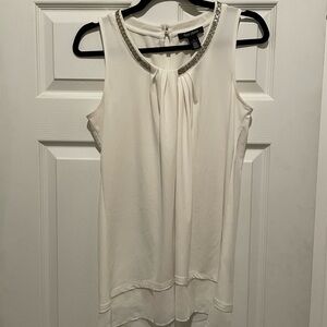 White House Black Market Ivory Sleeveless Blouse with Silver Trim